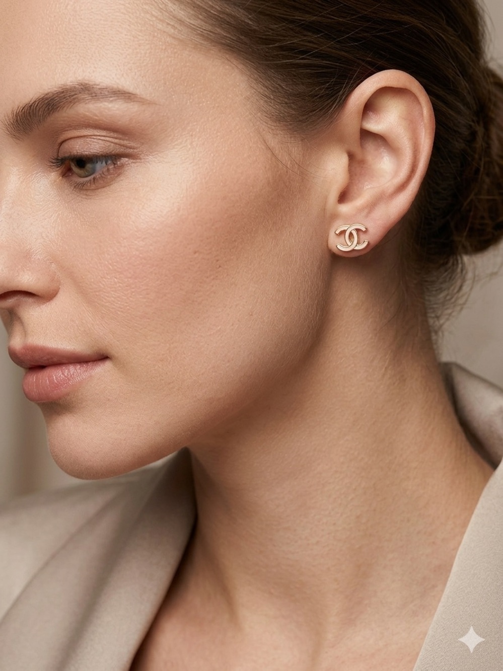 Small CC Logo Stud Earrings in Gold Tone